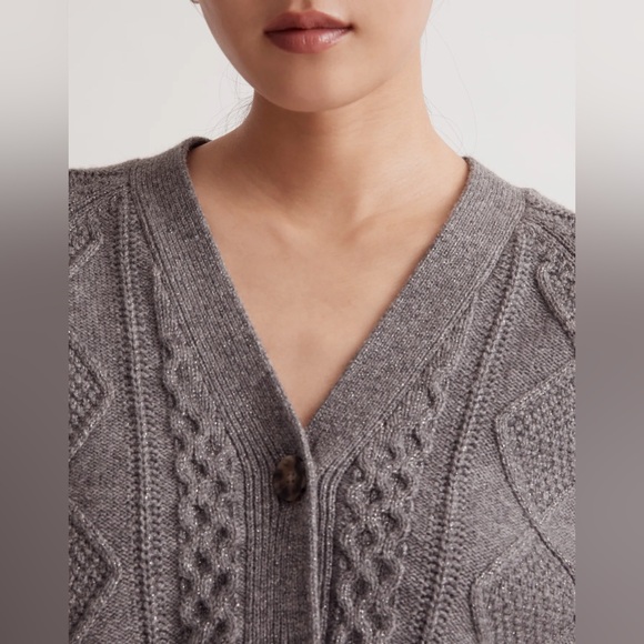 Madewell Cable-Knit Cropped Cardigan in Heather Graphite - Picture 5 of 9